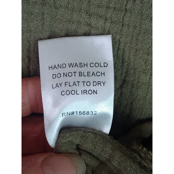 Bibi Crinkle Gauze Button Up High Low Shirt Olive Green Women's Small - Picture 6 of 13